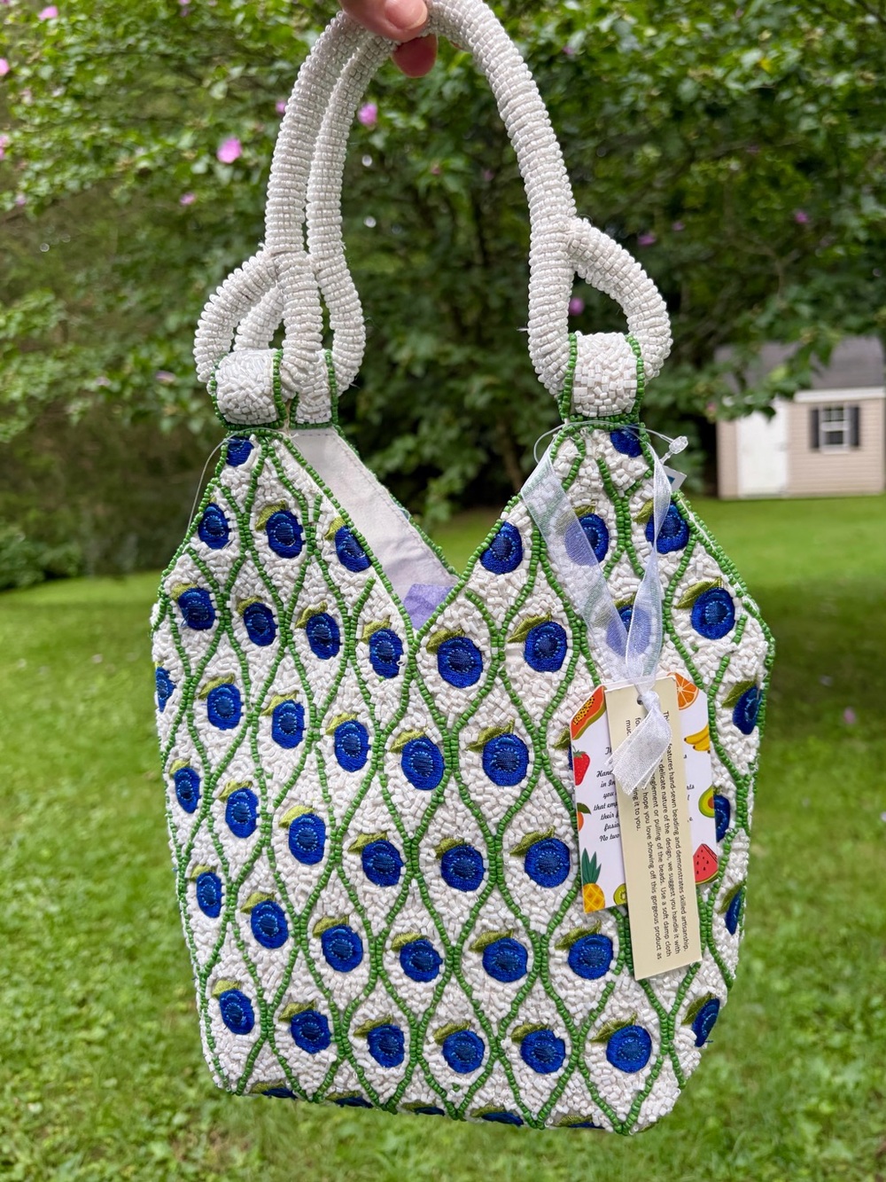NWT Viral Beaded Blueberry Peacock Bag Handcrafted In India